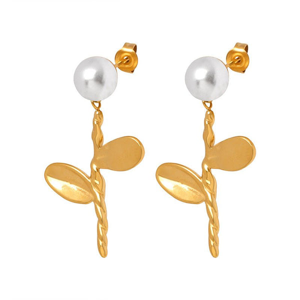 Blooming Pearl Earrings - Earrings - Nuran Prestige - Gold - 