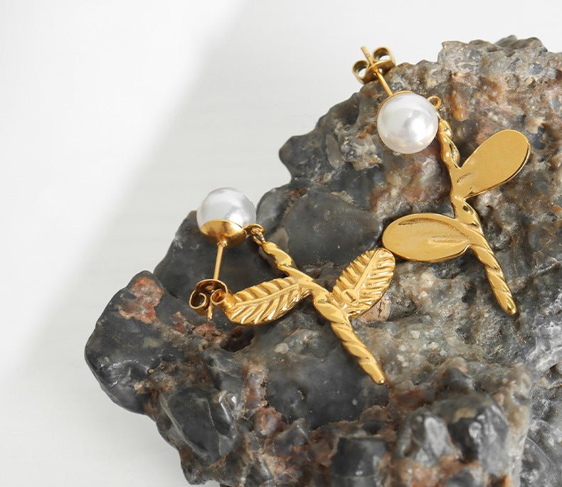 Blooming Pearl Earrings - Earrings - Nuran Prestige - Gold - 