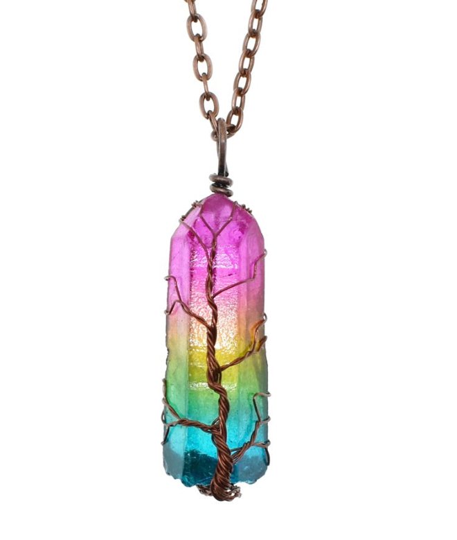 Crystal Pillar Tree Of Life - Necklace - Nuran Prestige - Colorful chain - 1PCS - 