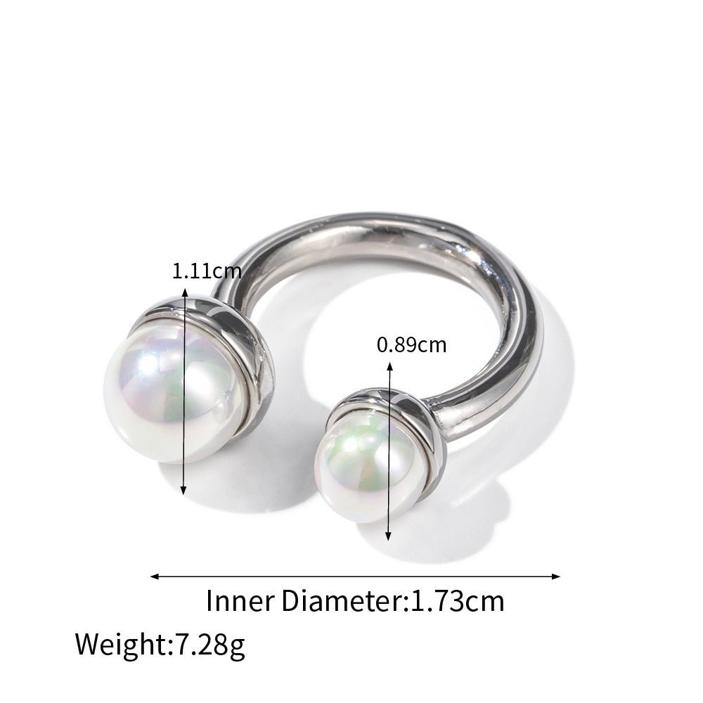 Dual pearl Ring - Ring - Nuran Prestige - Silver - Adjustable - 