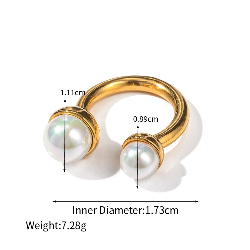 Dual pearl Ring - Ring - Nuran Prestige - Gold - Adjustable - 