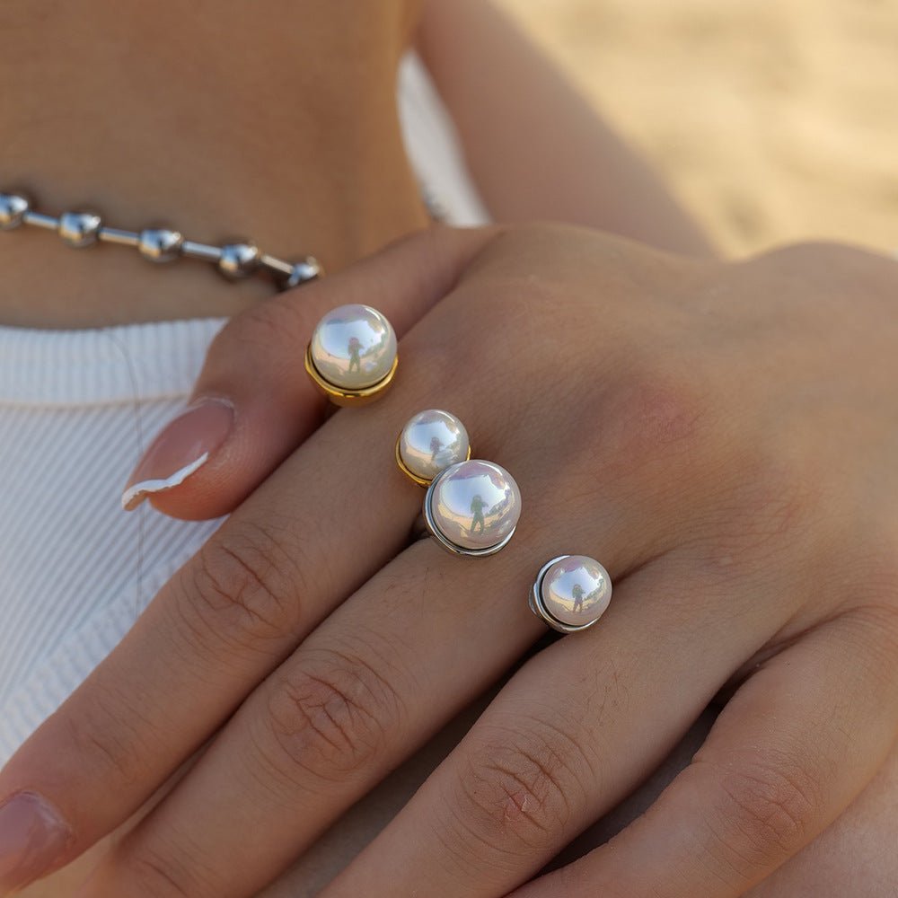 Dual pearl Ring - Ring - Nuran Prestige - Gold - Adjustable - 