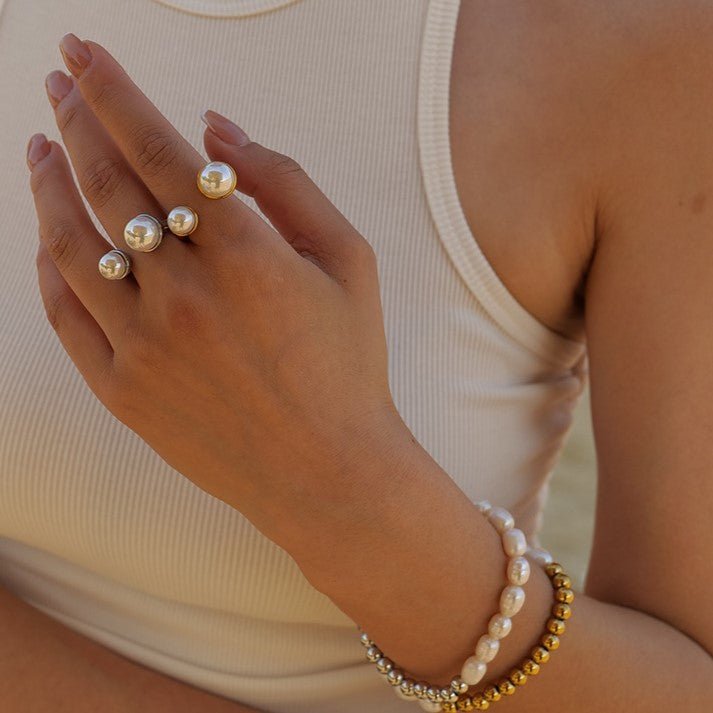 Dual pearl Ring - Ring - Nuran Prestige - Gold - Adjustable