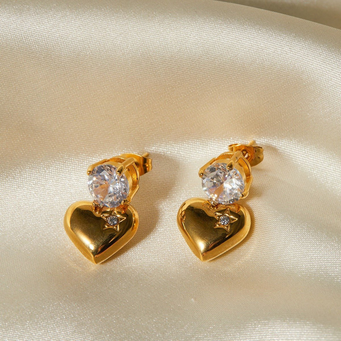 Heart Zircon Earrings - earrings - Nuran Prestige - A Pair - 