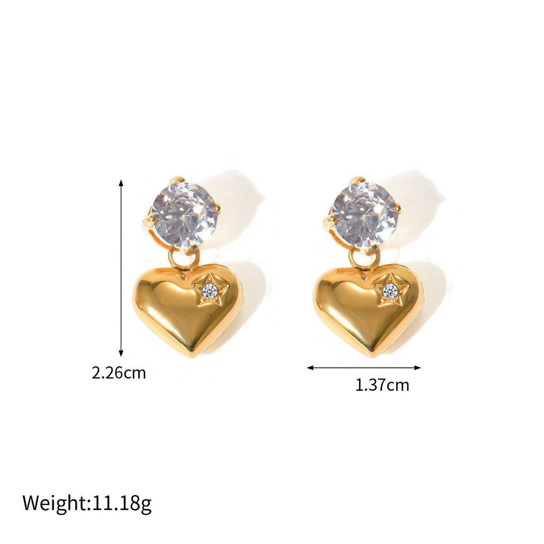 Heart Zircon Earrings - earrings - Nuran Prestige - A Pair - 