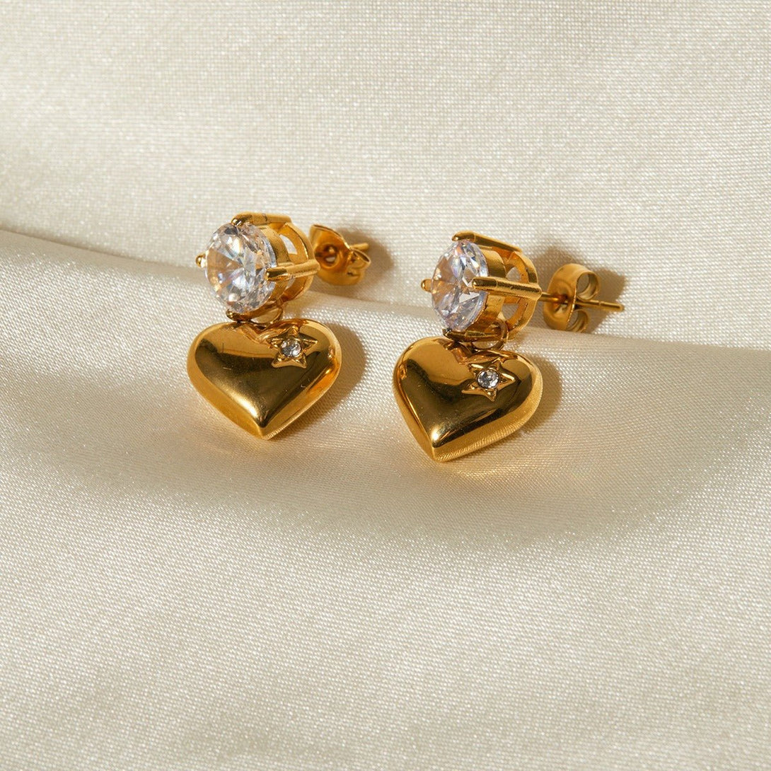 Heart Zircon Earrings - earrings - Nuran Prestige - A Pair - 